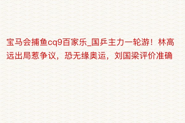 宝马会捕鱼cq9百家乐_国乒主力一轮游！林高远出局惹争议，恐无缘奥运，刘国梁评价准确